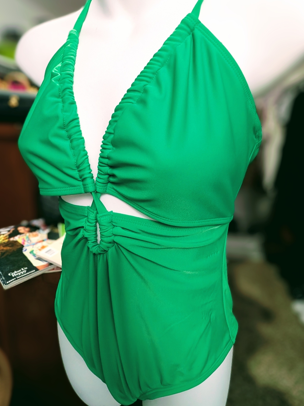 Green Ruched Cutout One-Piece Swimsuit